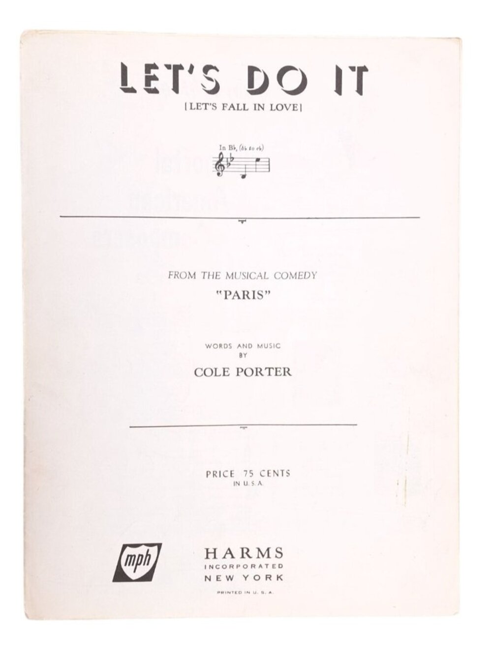 Vintage Let's Do It Fall In Love Sheet Music Cole Porter 1954 Paris Broadway